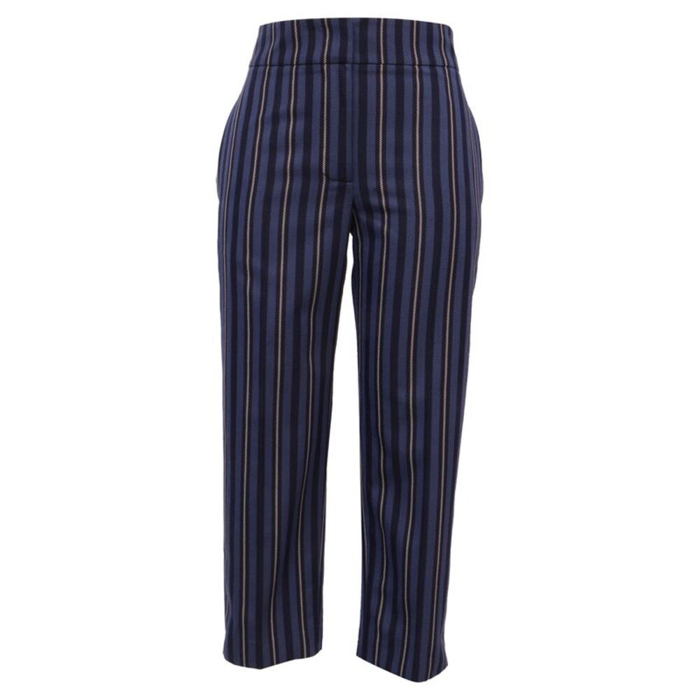 Burberry Striped Cropped Trousers In Blue Wool